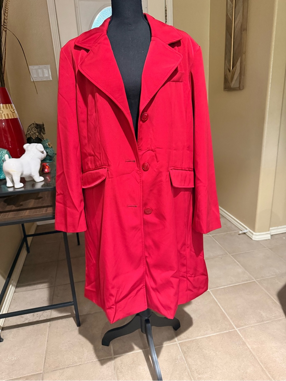 Preston & York Bold Red Single-Breasted Trench Coat